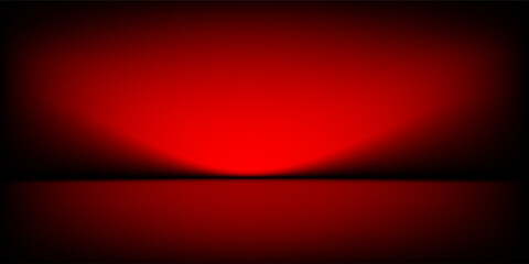 Red studio background. Abstract limbo podium studio room. Dark red gradient wall floor and spotlight scene. Showcase, promotion display. Vector stage mockup illustration