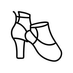 Hand drawn outline of a stylish high heeled ankle boot with straps
