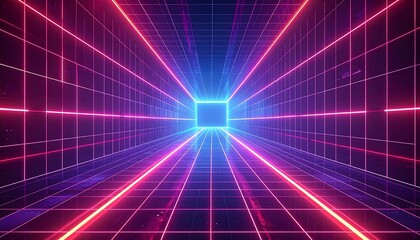 Futuristic Neon Grid Tunnel.