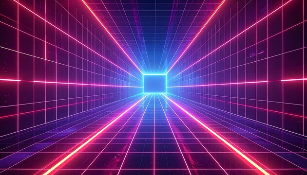 Futuristic Neon Grid Tunnel.