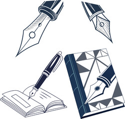 Creative Stationery Set Featuring Pen Book and Notebook in Modern Line Art Style