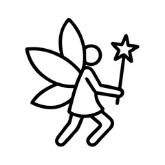 Simple line drawing of a fairy with wings and a star wand