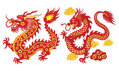 Fototapeta premium Powerful Chinese dragon art symbolizing strength, prosperity, and protection. These traditional dragon illustrations showcase intricate details and bold designs, perfect for tattoos, cultural art.