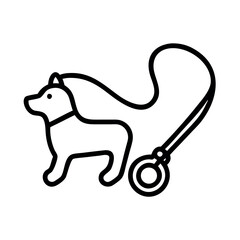 Simple line drawing of a dog and leash ready for a walk