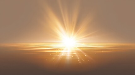 Golden vector light with soft glare and sun rays, perfect for dawn or sun flare overlays with a bright radiant feel.