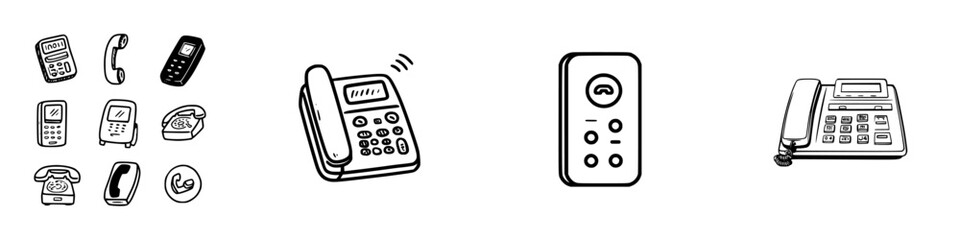 Hand drawn icons of various telephone and communication devices