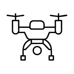 Simple line art icon of a modern quadcopter drone with camera