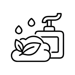 Natural soap dispenser with bubbles and leaves icon for hygiene and cleanliness