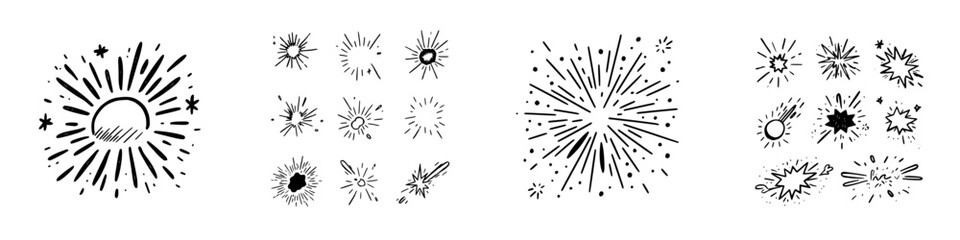 Obraz premium Hand drawn starburst and explosion doodle icons set