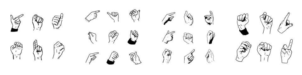 Set of Hand Gestures Representing Letters of the American Sign Language Alphabet