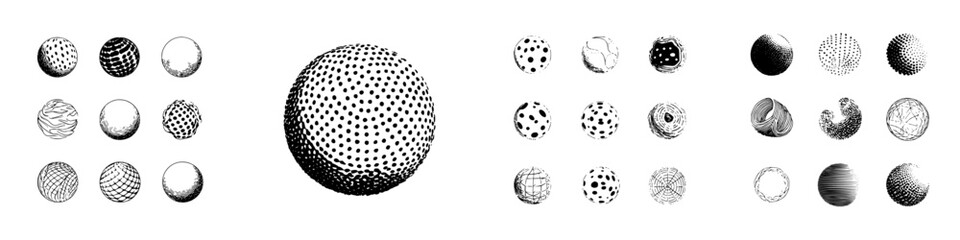 Abstract sphere shapes with diverse textures and shading styles