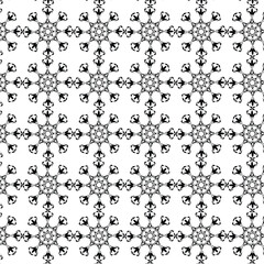 a seamless black and white floral pattern. It features a repeating design of stylized flowers and leaves on a white background. The pattern is commonly available as a vector graphic or as a print on f