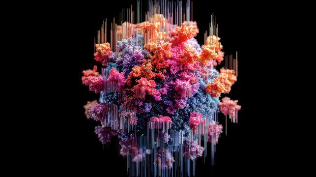 Microscopic virus particles morphing into digital glitch, symbol of modern pandemic, conceptual art - Powered by Adobe