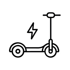 Simple line art icon of an electric scooter with a lightning bolt symbol