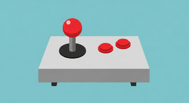 Retro arcade joystick with red buttons on blue background classic gaming controller for video games vintage joystick for arcade machine