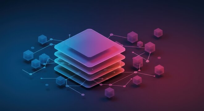 Abstract square layers with connected cubes, network structure design