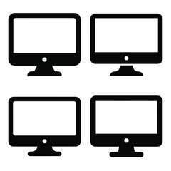 Four Black Computer Monitor Icons with Blank White Screens on a White Background