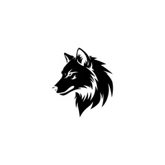 Black and white graphic of a wolf head in profile