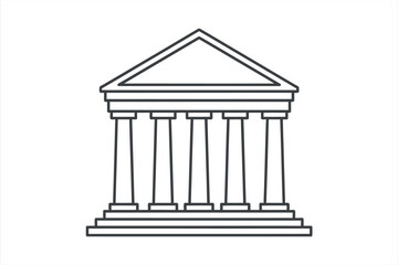Simple line drawing of a classical building with columns and a pediment architecture facade