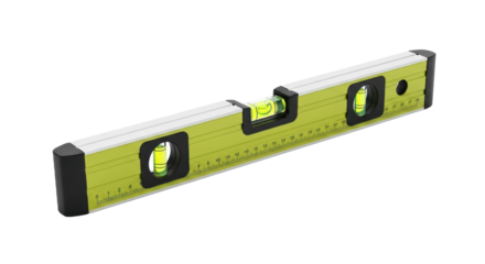 A yellow and green spirit level on a white background.