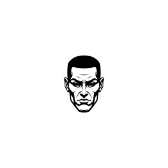 Stylized vector illustration of an intense, glowering man's face in black/white