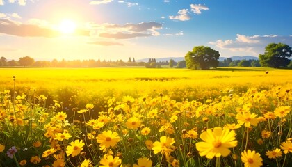 Obraz premium Vibrant Yellow Field Sunrise.