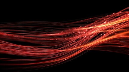Dynamic red light trails on dark background with glowing motion and vibrant energy effects.