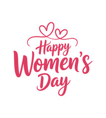 Fototapeta premium Happy Women's Day Text with Heart Embellishments in Pink happy womens day lettering