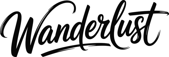Black Calligraphy Text Word Wanderlust on White Background script