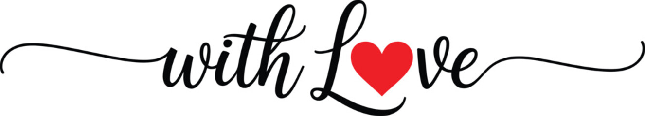 Black Calligraphy with Love Text and Red Heart on White Background lettering script