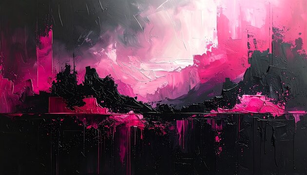 Abstract Pink and Black Landscape.
