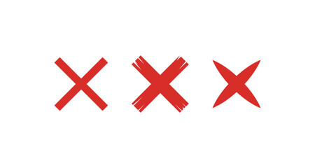 Red x icons set: grunge, brushstroke, minimalist styles for design projects