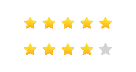 Nine yellow stars and one gray star for ratings and reviews