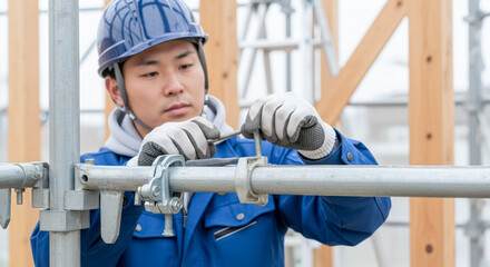 建築現場 足場を組む作業員