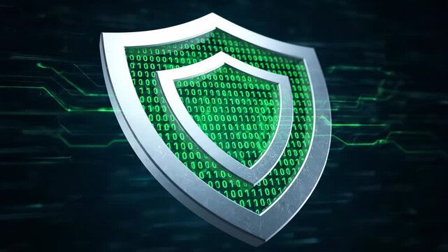 Digital Shield with Binary Code Representing Cybersecurity Protection