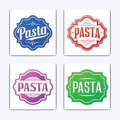 Collection of four colorful vintage style pasta labels with decorative borders
