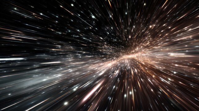Dynamic background with stars streaking through deep space, simulating movement through the galaxy at high speed.