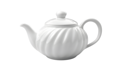 Elegant white teapot with a curved design isolated on transparent background