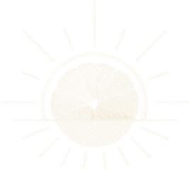 Obraz premium Minimalist lemon slice sunburst graphic. Conceptual halftone citrus fruit sunrise for fresh juice branding, a summer-themed logo, or an optimistic morning-inspired design.