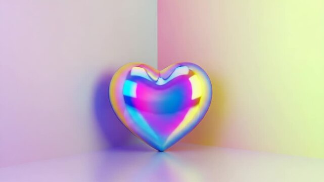 Holographic heart in a corner with pastel walls