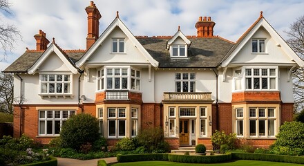 Grand Edwardian House with Bay Windows and Red Brick Accents