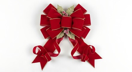 Festive red bow decoration with glitter accent for gifts and celebrations