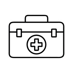 Simple outline icon of a medical first aid kit with a cross symbol
