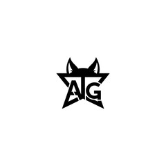 Obraz premium Abstract symbol of letters A and G, encased in star with stylized ears, black on white