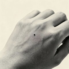 Fototapeta premium Bee sting on swollen hand black and white macro photo showing insect bite mark concept of pain and allergic skin reaction