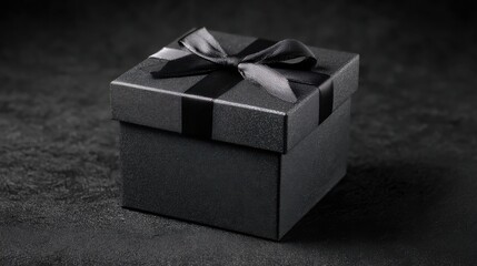black gift box on black background,