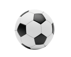 A black and white soccer ball on a white background.