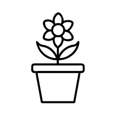 Simple outline drawing of a flower blooming in a pot