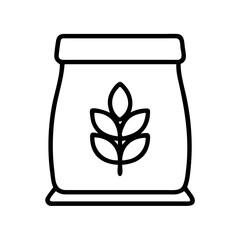 Simple outline icon of a bag of flour with a wheat stalk emblem