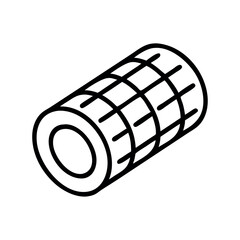 Simple line drawing of a textured cylindrical object with a hole